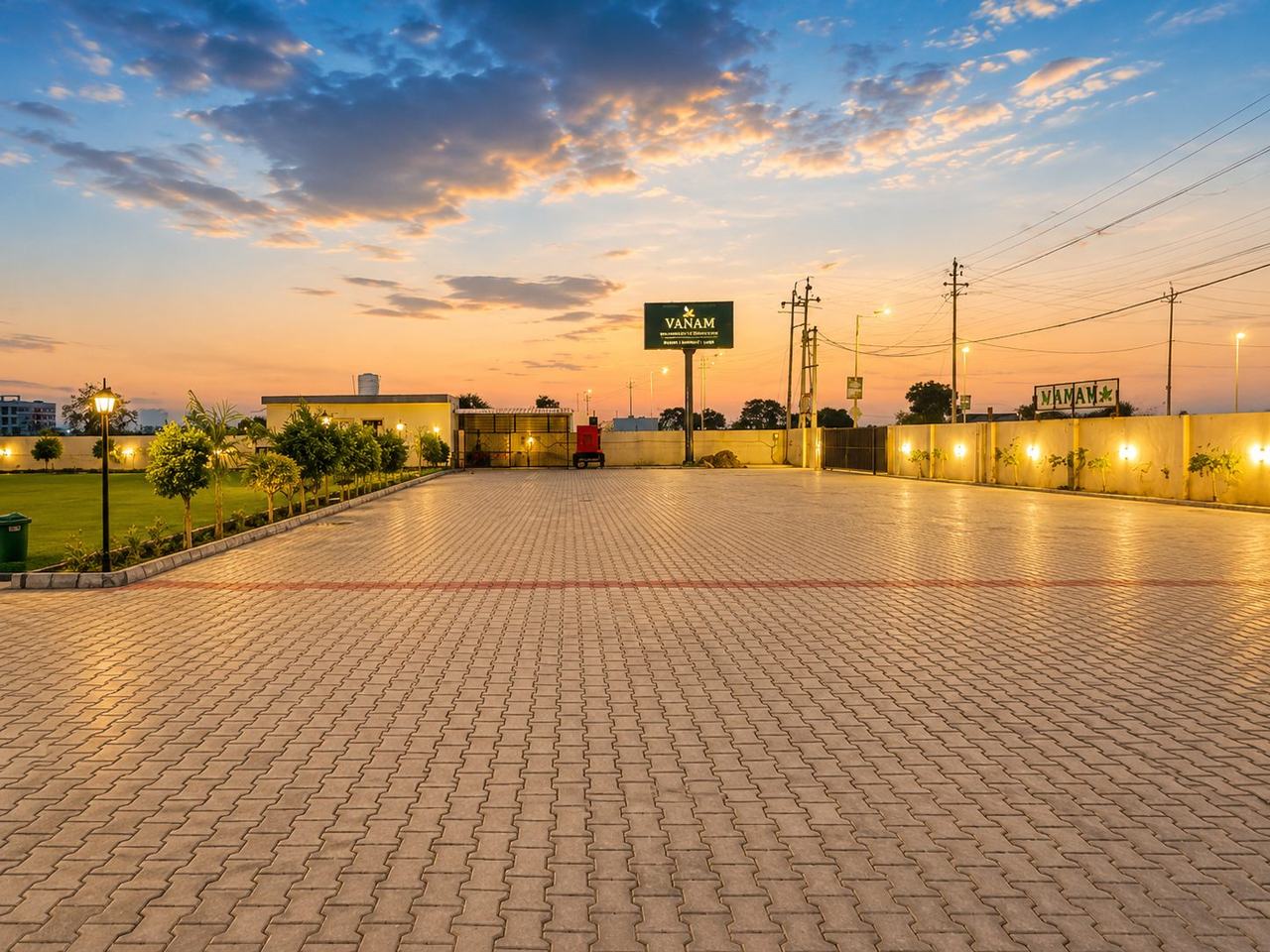 Vanam Hotel & Resorts entrance at night